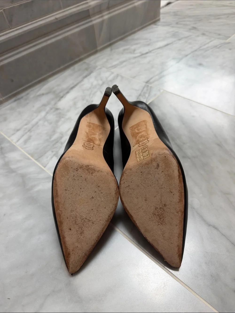 Tory Burch Black Pointed-Toe Leather Pumps with Gold Accent